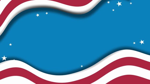 Blue star background red white curved stripes border