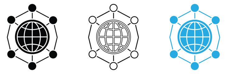 Stunning global network connection concept featuring interconnected nodes around a central world globe icon