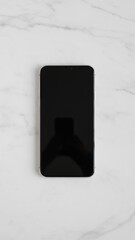 Modern Smartphone on White Marble Surface in Photorealistic Style with Soft Studio Lighting and Space for Text, 8k 9:16 Ratio