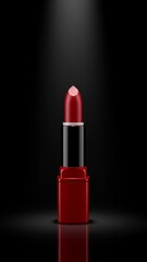 Luxurious Red Lipstick Tube with Creamy Texture on Reflective Glass Surface | Beauty Concept in Photorealistic Style