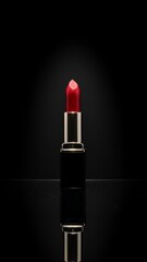 Luxury Beauty: Red Lipstick Tube with Creamy Texture on Reflective Glass Surface in Photorealistic 8K Quality
