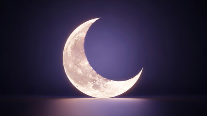 Glowing crescent moon on a dark blue background