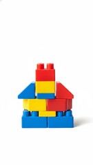 Vibrant Toy Building Blocks Tower on White Background with Playground Lighting for Ecommerce Advertising