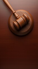 Obraz premium Legal Justice Concept - Wooden Gavel and Sound Block on Mahogany Background with Space for Text