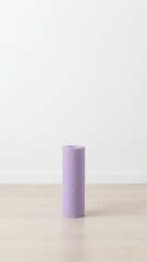 Serene Lavender Yoga Mat Standing on Wooden Floor - Fitness and Wellness Ecommerce Image in Photorealistic 8K Quality