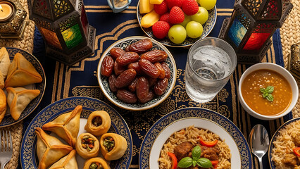 Islamic feast during ramadan with dates and food