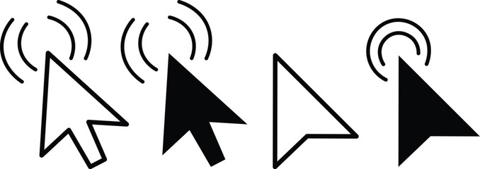 
Cursor mouse click icon set. Computer mouse click cursor gray arrow icons. hand pointer, click effect, arrow pointer, icons. Arrow click pixel cursor set. Mouse cursor pointer collection.
