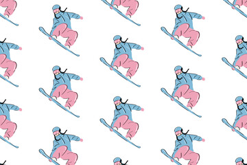 Energetic snowboarder pattern for apparel prints, winter sport merchandise and youth-oriented designs