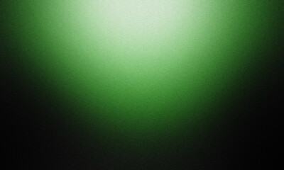 Focus on color and effect): Vibrant Green Grunge Gradient Background with Noise Texture and Dark Vignette. Abstract Green Spotlight Background Fading to Black with Grainy Film Effect