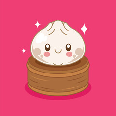 Hand drawn cute kawaii dumpling cartoon illustration