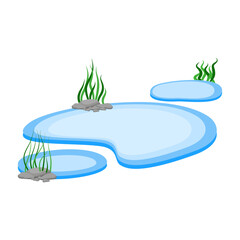 Cartoon Water Pond with Rocks and Seaweed