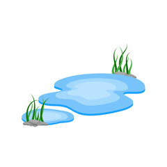 Cartoon Water Pond with Rocks and Seaweed