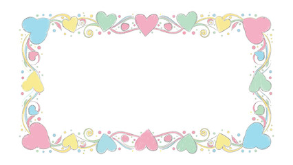 Heart Frame Design: A delicate rectangular frame, adorned with pastel-colored hearts and whimsical swirls, creates a cheerful and elegant space for your message.
