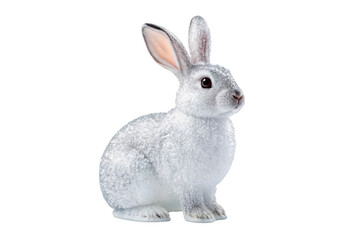 Obraz premium White fluffy rabbit sitting upright with alert posture, isolated on a transparent background