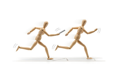 バトンパスで業務を引き継ぐデッサン人形のチームワーク