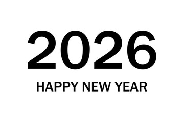 Minimalist 2026 Happy New Year Typography on  Transparent Background
