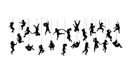 Dancing Silhouette: A mesmerizing array of children's silhouettes in mid-air, creating a vibrant dance composition with lines