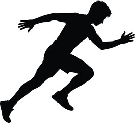 Dynamic running silhouette illustration showing an athlete in full sprint motion, ideal for sports, fitness, training, exercise concepts, vector design projects and energetic branding