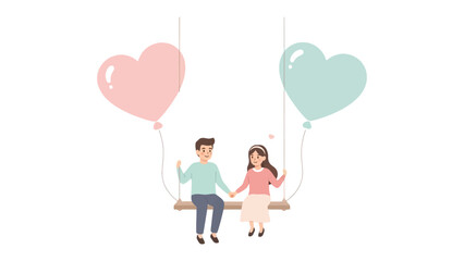 Sweetheart Swing: A charming scene unfolds as a couple, bathed in pastel hues, sits gracefully on a swing, connected by love. A charming image celebrating romance and togetherness. 
