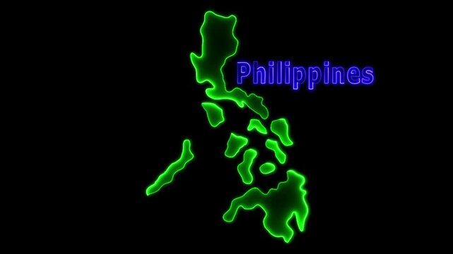 Glowing neon Philippines map and futuristic design concept, Motion graphic 4k video.