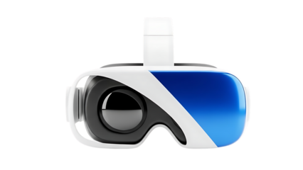 A white and blue oculus vr headset isolated on transparent background