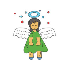 Angel  doodle icon with white background vector stock illustration