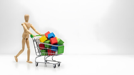 ショッピングカートを押し爆買いするデッサン人形