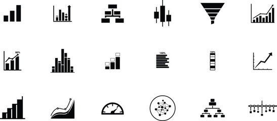 Collection of various business and data silhouette vector icons