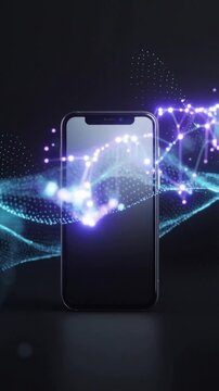 A softly glowing smartphone in a dark room, surrounded by flowing abstract digital waves that symbolize ultra-accessible data, rendered with cinematic lighting and a clean futuristic atmosphere.