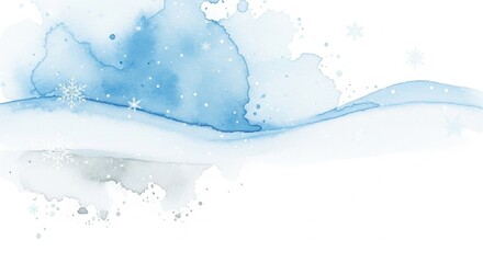 Fototapeta premium Watercolor winter landscape with delicate snowflakes and soft blue hues artwork