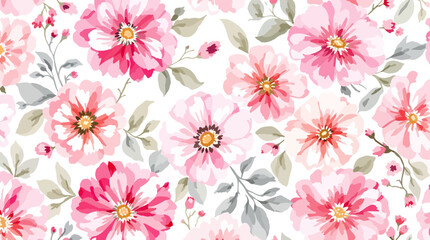 Vintage pastel pink hibiscus floral seamless pattern vector illustration with spring nature blossoms and green leaves for textile wallpaper design © Watercol
