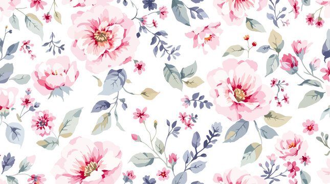 Seamless pink floral pattern with flowers and leaves forming an abstract decorative background for wallpaper and fabric design