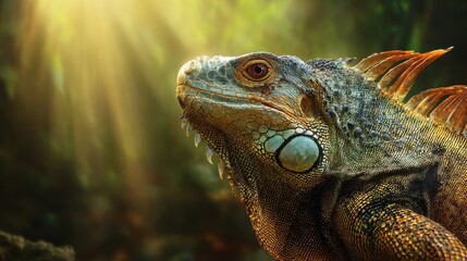 Green Iguana Head and Shoulders Detail in Sunlight