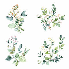 Obraz premium Fresh garden inspired watercolor stems with delicate petals and leafy accents