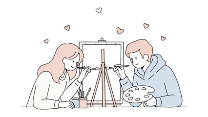 Artistic Embrace: A tender couple, immersed in the world of art, shares a moment of creative connection as they paint together, brush in hand. 