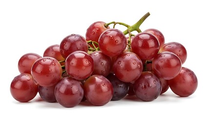 Fresh red grapes with water droplets on white background