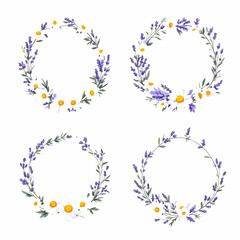 Watercolor Floral lavender Wreath, Wreath Clipart Watercolo
