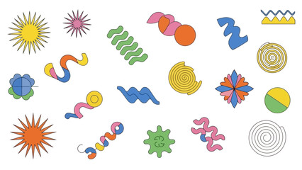 Vibrant Abstract Geometric Shapes and Patterns on White Background Vector Art