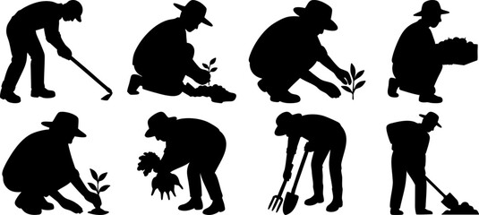 Obraz premium Silhouettes of Farmers, Gardeners, Florists, and Country People Working Outdoors”