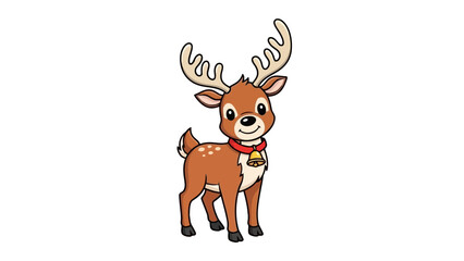 Cute Cartoon Reindeer Wearing a Bell Collar, Festive Christmas Character Illustration