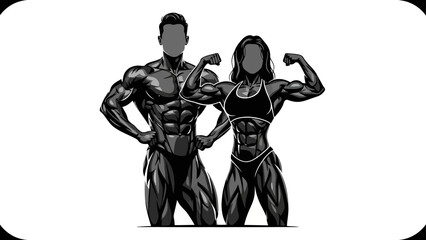 Muscular Bodybuilders Posing Flexing Muscles, Fitness and Strength Concept
