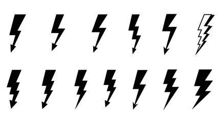 Collection of Diverse Lightning Bolt Icons and Symbols, Vector Set