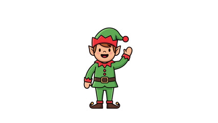 Cute Christmas Elf Character Waving Hello, Festive Holiday Season Cartoon Style