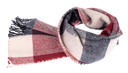 Tartan pattern infinity scarf with fringe isolated on transparent background