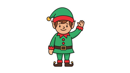 Cute Christmas Elf Character Waving Hello with a Smile, Festive Holiday Illustration