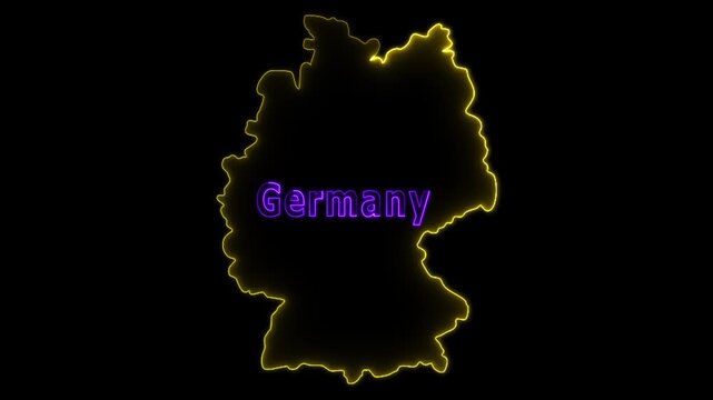 Glowing neon Germany map and futuristic design concept, Motion graphic 4k video.