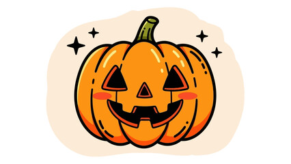 Cute Halloween Pumpkin Character with Stars and Sparkles - Vector Illustration