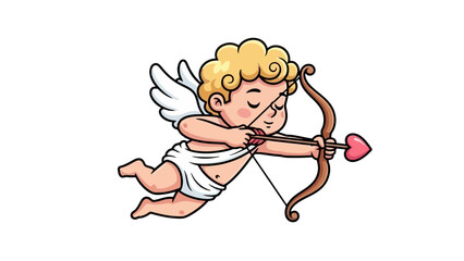 Cute Cartoon Cupid Character Holding Bow and Arrow with Heart Aiming to Spread Love