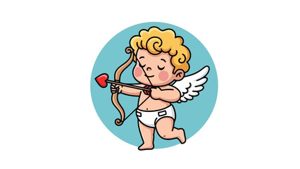 Adorable Cupid Character Holding Bow and Arrow with Heart Aiming for Love