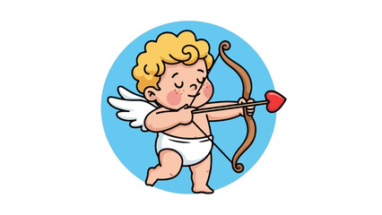 Cute Cupid with Bow and Arrow Aiming Heart Arrow, Valentine's Day Love Symbol Illustration